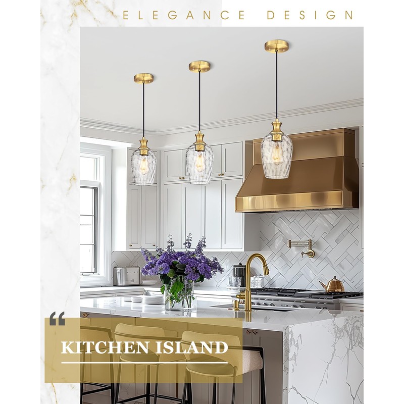 Audickic Gold Pendant Lights Kitchen Island, Modern Hanging Lights Fixtures