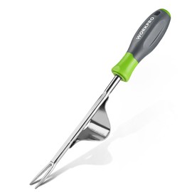 WORKPRO Weed Puller Tool, Metal Leverage Base and V-Shaped Forks for Easy Weed Removal & Deeper Root Digging, Heavy Duty Stainless Steel with Soft Handle, Manual Hand Weeder for Gardening