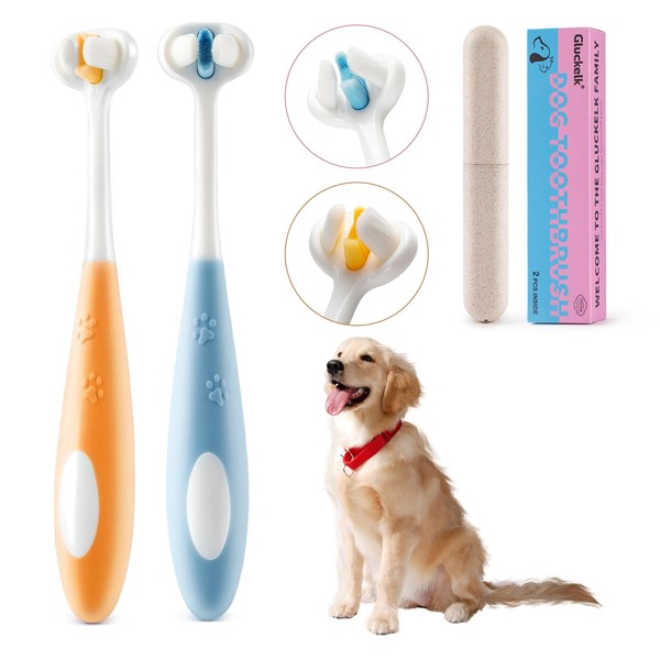 Gluckelk 2 Pcs 3-Sided Dog Toothbrush, Puppy Toothbrushes, Ultra Soft