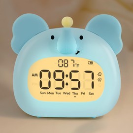 Aokpsrt Elephant Alarm Clock with Night Light for Kids – Cute Digital Sleep Trainer with LED Display, 3 Alarms, Countdown Timer, Adjustable Brightness – Rechargeable Bedside Clock for Boys and Girls