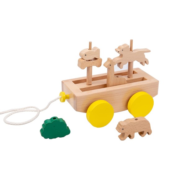 Adena Montessori Baby Wooden Car - Interactive Animal Towing Toy for Kids 1-3 Years OldCognitive Development