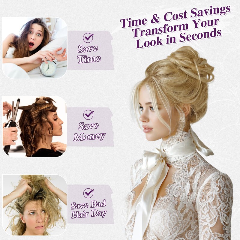 BARSDAR 2 PCS Messy Bun Hair Pieces - Elastic Blonde