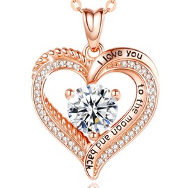 EUDORA Heart Women Necklace 925 Sterling Silver April Birthstone Pendant Rose Gold Necklaces for My Ladies, I Love You to the Moon and Back Jewelry Birthday Gift for Women Mother Daughter Sister Her