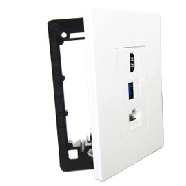 diyTech Premium 1 HDMI, 1 USB, 1 Ethernet Cat 6 RJ45, Pass Through, with Mounting Bracket, for Ethernet HDMI USB Setups, Screwless Wall Plate Outlet - White