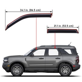 Lightronic Extra Durable Clip-on in-Channel Auto Vent Window Visor, Fits 2021-2025 Ford Bronco Sport, UV Protection Rain Guard, Original Window Deflector, No-Drill Easy Install, Dark Smoke, 4-Pcs