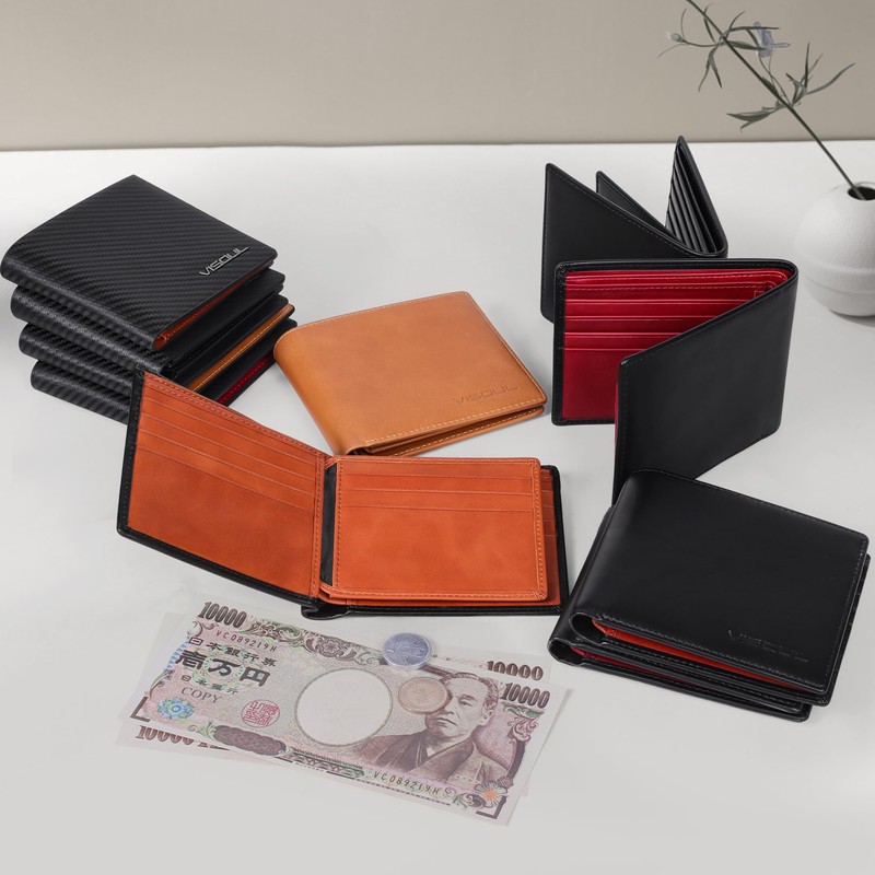 VISOUL Men's Leather Wallet with ID Window, RFID Protection, Genuine