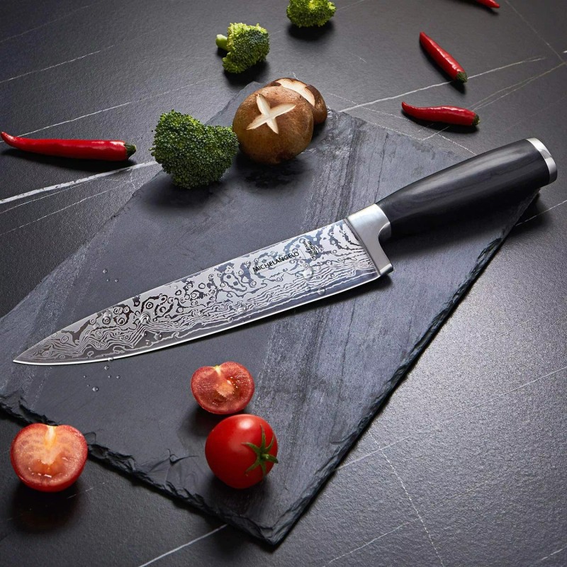 Chef Knife MICHELANGELO Super Sharp Professional Chef's Knife Etched Damascus
