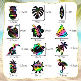 Qpout 48 Packs Summer Scratch Cards,Magic Rainbow Tropical Theme DIY Craft, Rainbow Party Art for Kids, Beach Classroom Activity Hanging Ornaments Supplies