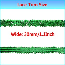 dlboboai Sequin Ribbon Trim Polyester Braided Ribbon 10 Yards 30mm Wide Lace Trim for Sewing Crafts Clothing Curtains Accessories Lampshade Home DIY Decoration (Dark Green, 30mm Wide)