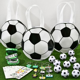SNLN 50pcs Soccer Party Favors Sports Birthday Supplies with Soccer Goodie Bags Mini Stress Ball Silicone Bracelet Keychains Tattoo Stickers Boys Girls Kids Party Gift Pinata Fillers