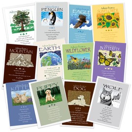 Your True Nature 12 Greeting Card Friends and Family Set with Birthday & Friendship Cards, Advice from an Eagle, Tree, Wolf, Sunflower, Butterfly, Puppy, Kitten, Penguin (AMGC12-FRFAM)
