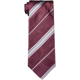 Hiroko Koshino 003254-20000-4905 04 Necktie, Chinta Patterned Stripe, Red Base, Pink, White Base, One Size Fits All, Red Base, Pink, White Base