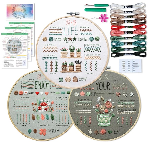 ETSPIL 3 Sets Embroidery kit for Beginners Adults，Learn 33 Different