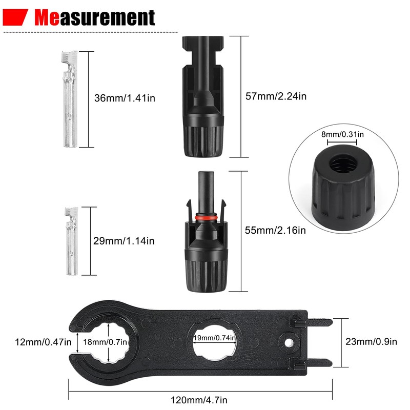 100PCS MC4 Soar Connectors Solar Panel Cable Connectors 1000V 30A