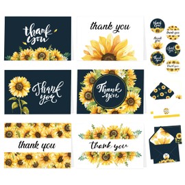 24 Sunflower Thank You Cards with Envelopes - 6x4in Thank You Wedding Cards, Sunflower Wedding Thank You Cards with Envelopes, 6 Designs Bridal Shower Thank You Cards Rustic, Thank You Cards Sunflower