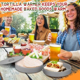 Nuogo 4 Pcs 7.2 Inch Tortilla Warmers Tortilla Holder Taco Storage Container Large Taco Warmer with Lid Pancake Warmer for Keeping Pancakes Warm, Microwave and Dishwasher Safe(Gray)