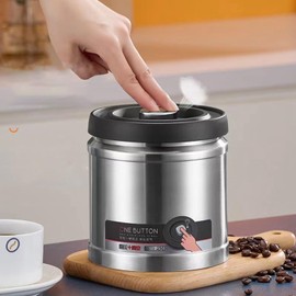 Vacuum Coffee Canister, Stainless Steel Coffee Vacuum Container Airtight Coffee Bean Storage Container for Coffee Beans Tea Nuts, One Touch Vacuum Activation (1600ML Stainless