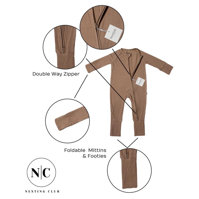 Nesting Club Ribbed Bamboo Baby Romper, Ribbed Bamboo Baby Pajamas