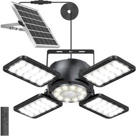 INXPHY Solar Shed Light Outdoor Indoor, Upgrade 6500K 1200Lumen 174 LEDs Motion Sensor Pendant Light, 120°Adjustable 4+1 Solar Powered Lights Camping Plants Garage Waterproof Remote & Timer