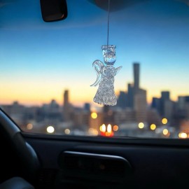 Unbranded Clear Angel Handblown Glass Figurine Rear-view Mirror Car Accessories