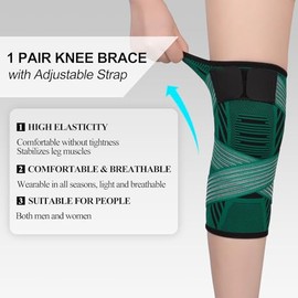 yeloumiss yeloumiss Knee Support Brace 2 Pack Compression Knee Sleeve with Straps Knee Bandage for Women Men for Sports, Joint Pain, Ligament Injury, Meniscus Tear (M, Dark Green)
