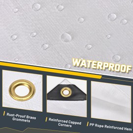 Kesfitt Tarp Heavy Duty Waterproof 10x20FT,16 Mil Thick Tarps Tear&Fade Resistant,UV Resistant,Poly Tarp Cover with Grommets and Reinforced Edges for Outdoor Camping Pools Boat Car(White)