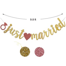 ZMYDZ Just Married Banner Gold Glitter Garlands - Just Married Sign - Wedding Banner - Bridal Shower / Bachelorette Party Decoration newlywed banner Supplies