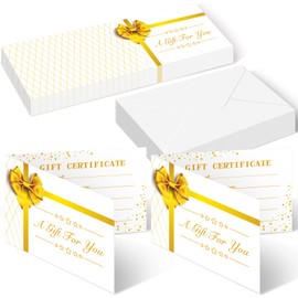 Sinmoe 50 Sets Gift Certificates for Business Christmas Kraft Blank Gift Certificate Cards with 50 Pcs Envelopes a Gift for You for Beauty Salon Restaurants Birthday, 3.9 x 5.9 Inch (Yellow,Vivid Bow)