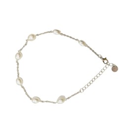 Dainty Link Chain Anklet for Women - Adjustable Ankle Jewelry (17 Set with Pearl Silver, One Size)