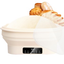 SophRept 11" Silicone Electric Foldable Bread Proofing Basket, Food-Safe Dough Proofer with 6 Temp Setting & Auto-Shut Timer, ​Graphene Thermostatic Heating Proofing Bowl​, Easy Clean, Cream White