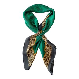 Wendyfull Hair Scarf for Women Silk Feeling Bandanas Square Satin Head Neck Scarves 26“x 26” for Handbag Purse Charms (D1-Green leopard-print)
