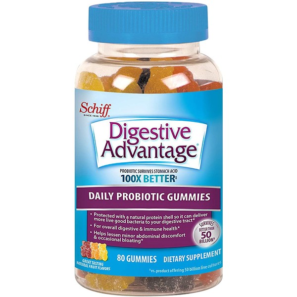 Daily Probiotic Gummies For Digestive Health & Gut Health, Digestive Advantage Probiotics For Men and Women (80 count bottle) - Natural Fruit Flavor