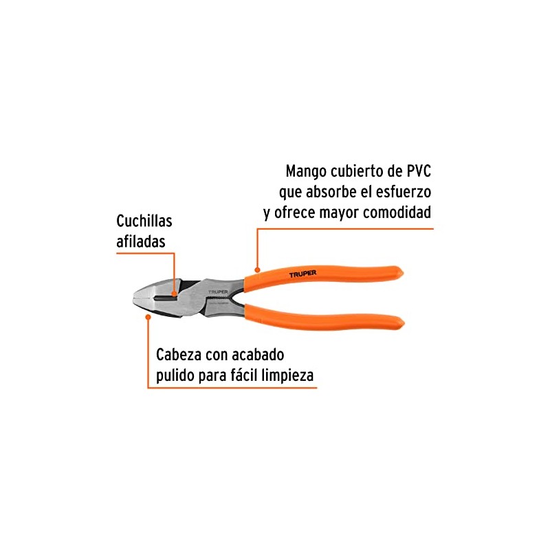 Truper T210-8, Pinza para electricista 8" alta palanca mango PVC