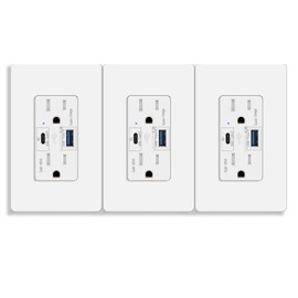 65w USB C Outlet,Greencycle 3PK High Power USB C Power Wall Outlet 6.5A,Support Quick Charger 3.0, 15Amp High Speed Charging Power Outlet,for Laptops,Phones, Tablets and More,UL Listed, White