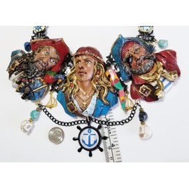 Swashbuckler Caribbean Pirates Skulls Sculpture Handmade Turquoise Bib Necklace Earrings Bracelet