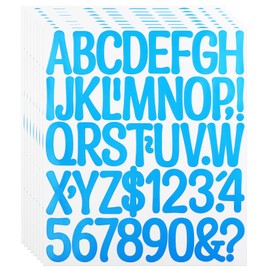 8 Sheets 2 Inch Letter Number Stickers, 376 Pieces Self Adhesive Vinyl Capital Alphabet Punctuation Stickers for Scrapbook, Mailbox, Crafts and DIY, Light Blue