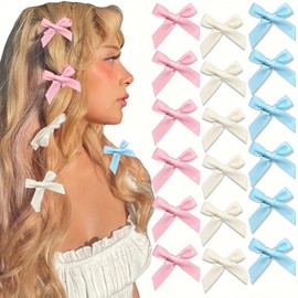 Mini Hair Bowknot Barrettes for Women Girls, Cute Hair Clips Small Alligator Long Tail Hair Ribbon for Teens, Women Hair Accessories-1 Styles-30p-Pink White Blue