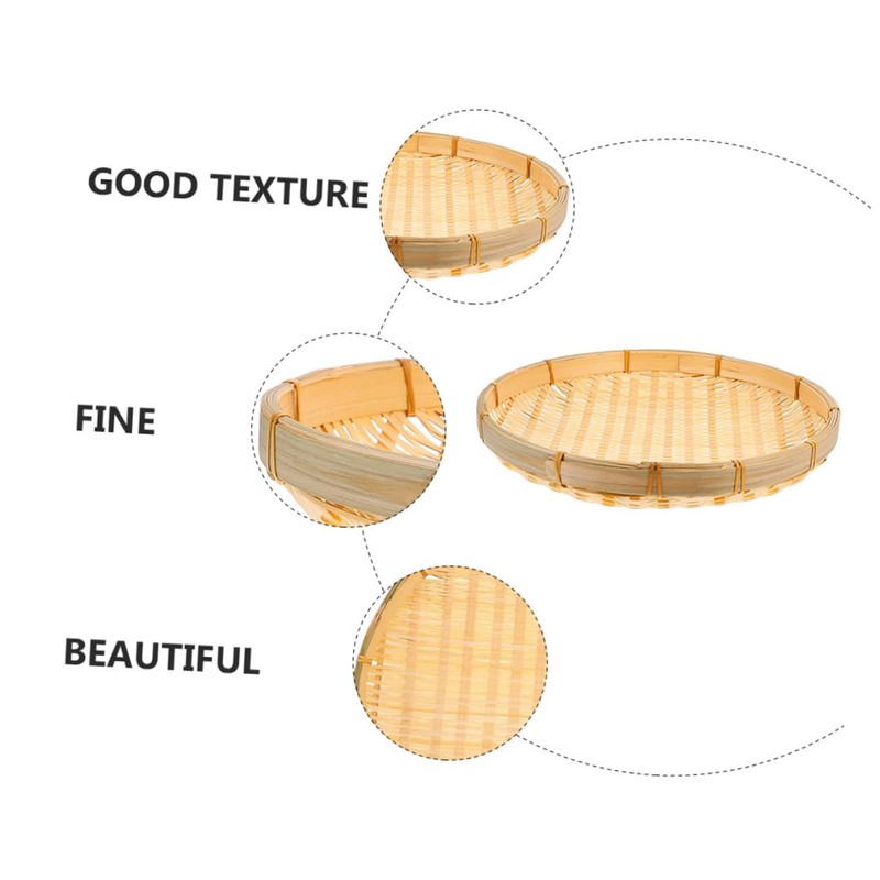 Levemolo 1pc Handmade Bamboo Sieve Round Rice Cleaning Basket Space-Saving