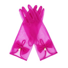 QRBTSCL Women's Bow Tea Party Gloves Sheer Gloves Elegant Mesh Short Glove Wedding Bridesmaids Prom Evening Opera Glove Hot Pink