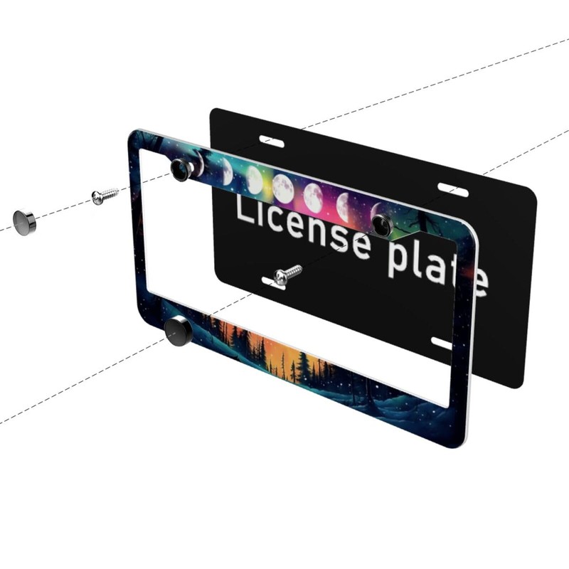 Aurora Forest Moon License Plate Frame 2 Pack, Universal Aluminum