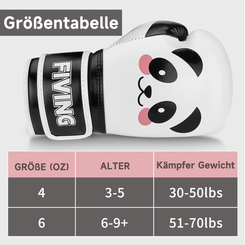 FIVING Children's Boxing Gloves, Panda Design, 4-6 oz, Breathable Mesh,