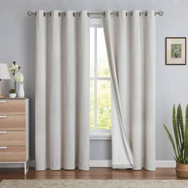Jubilantex Natural White Full Blackout Solid Curtains 2 Panels for Bedroom, Farmhouse Linen Liner 95 Inch Long Thermal Insulated Grommet Top Window Drapes for Patio, Living Room, 54x95 Inch
