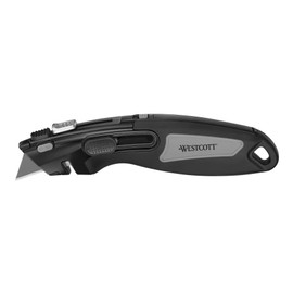 Westcott E-84032 00 Safety Cutter with Replacement Blades, Blade Magazine and Line Cutter, Softgrip Handle, Black