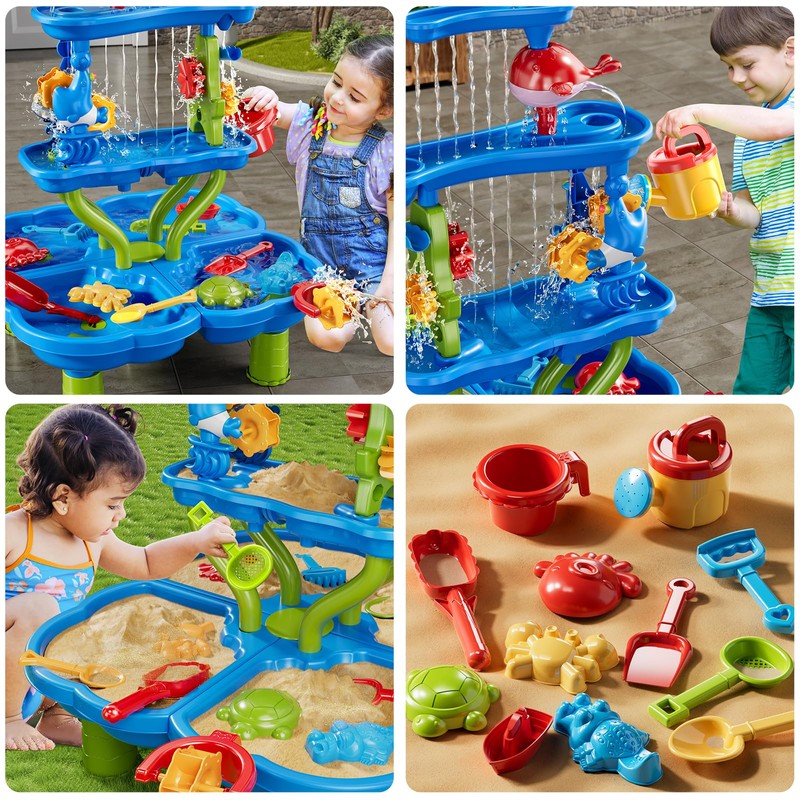 KIZONLY 4-Tier Kids Water Table for Toddlers, Sand Beach Toys