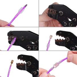 Wire Terminal Crimping Tool Kit, GFFG Ratchet Wire Crimping Tool AWG 22-16 (0.5-1.5mm2) with 600PCS Male and Female Spade Connectors With Insulated Sleeves for Wiring Project