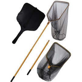 Beoccudo Large Saltwater Fishing Net Rubber Fishing Nets with Telescoping Handle Big Fish Landing Nets Kayak Fishing Net with Carrying Bag Catch & Release Net Extends to 70.8-105in, Net Depth 37in