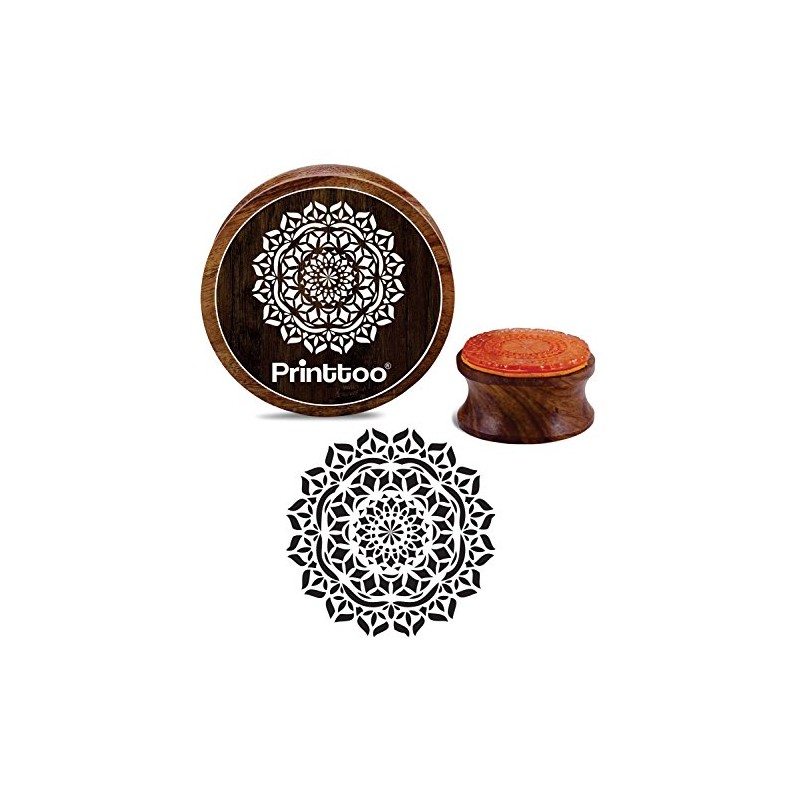 Printtoo Floral Mandala Pattern Round Wooden Rubber Stamp Craft Textile