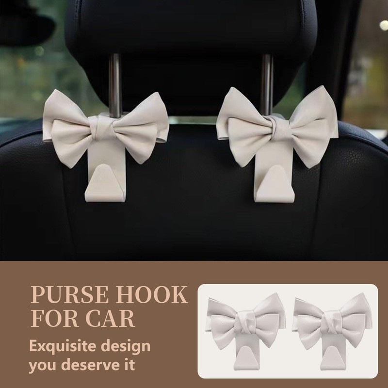 TELAIN 2-pack boot organiser, car hooks cute bow headrest hanger