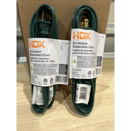 HDX NEW!! 2 PACK!! 6 ft Extension Cord Indoor HDX - Green 16 Gauge Two Prong 3 Plug