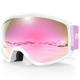 Findway Ski Goggles Adult for Men Women Snowboard Goggles for Glasses Wearers, OTG UV Protection Compatible Helmet Anti Fog Ski Goggles Pink Spherical Mirrored